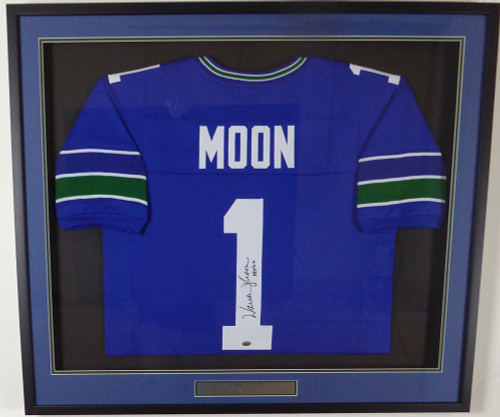Seattle Seahawks Warren Moon Autographed Framed Blue Jersey "HOF 06" MCS Holo