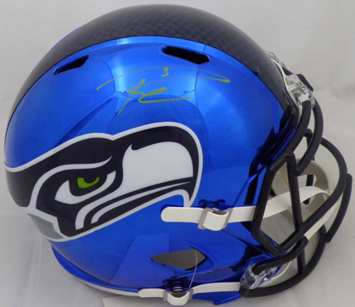 Russell Wilson Autographed Seattle Seahawks Blue Chrome Speed Full Size Replica Helmet In Green RW Holo