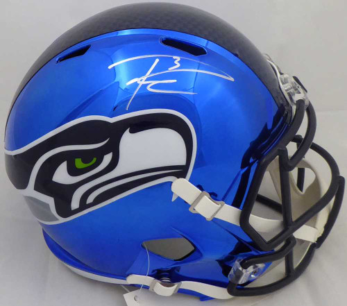 Russell Wilson Autographed Seattle Seahawks Blue Chrome Speed Full Size Replica Helmet In Silver RW Holo