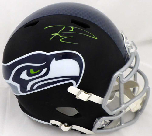 Russell Wilson Autographed Seattle Seahawks Matte Black Speed Full Size Replica Helmet In Green RW Holo