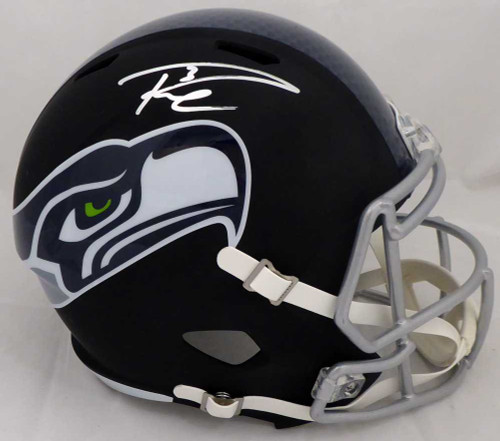 Russell Wilson Autographed Seattle Seahawks Matte Black Speed Full Size Replica Helmet In Silver RW Holo