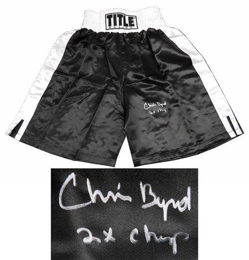 Chris Byrd Signed Title Black Boxing Trunks w/2x Champ - Schwartz Authentic