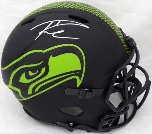 Russell Wilson Autographed Seattle Seahawks Eclipse Black Full Size Speed Helmet In Silver RW Holo