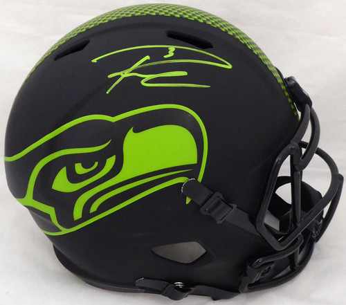 Russell Wilson Autographed Seattle Seahawks Eclipse Black Full Size Speed Helmet In Green RW Holo