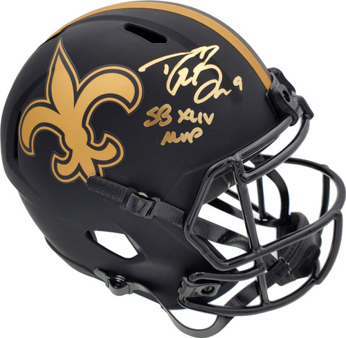 Drew Brees Autographed New Orleans Saints Black Eclipse Full Size Speed Replica Helmet "SB XLIV MVP" Beckett BAS Stock #185737