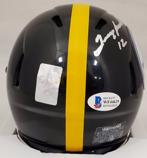 Terry Bradshaw Autographed Pittsburgh Steelers Eclipse Black Speed Mini  Helmet Beckett BAS Witness #WF89559