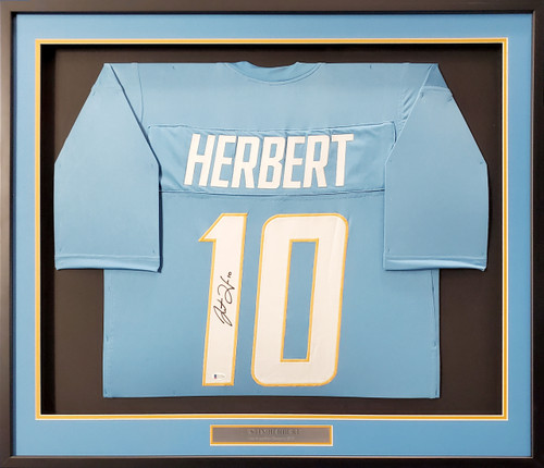 Los Angeles Chargers Justin Herbert Autographed Framed Powder Blue Jersey Beckett BAS