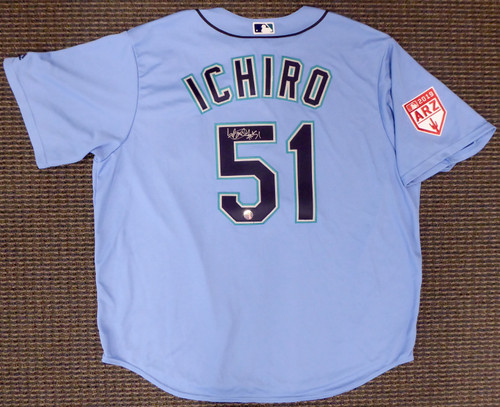 Ichiro Suzuki Seattle Mariners Majestic Official Name & Number T-Shirt -  Light Blue