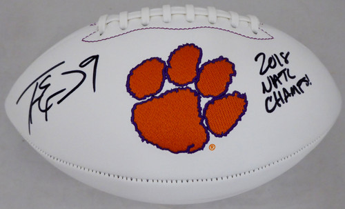 Travis Etienne Autographed Clemson Tigers White Logo Football "2018 Natl Champs!" Beckett BAS Stock #193986