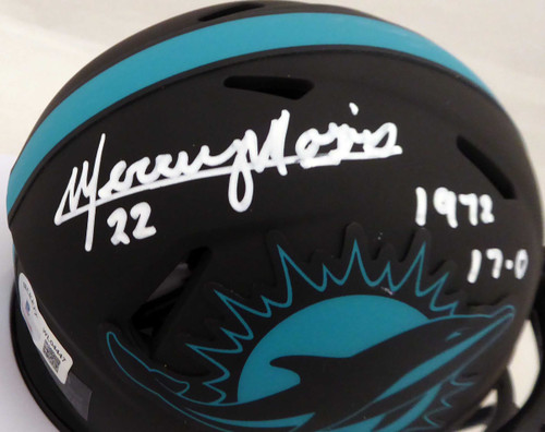 Mercury Morris Autographed Miami Dolphins Eclipse Black Speed Mini Helmet "1972 17-0" Beckett BAS QR Stock #194067