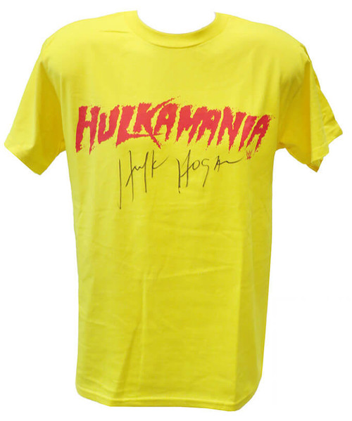 Hulk Hogan Signed Hulkamania Yellow Wrestling T-Shirt - Schwartz Authentic