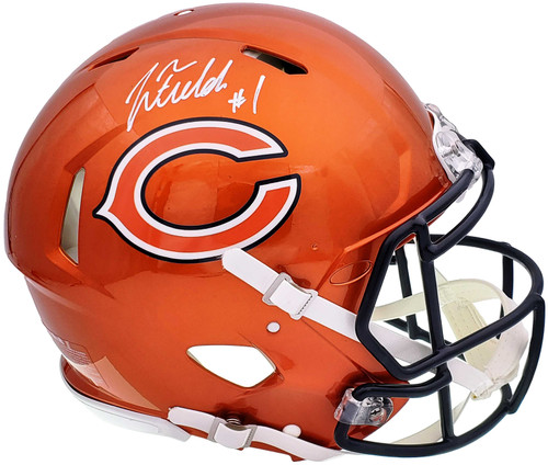 Justin Fields Autographed Chicago Bears Flash Orange Full Size Authentic Speed Helmet Beckett BAS QR