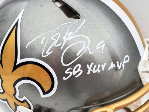 Drew Brees Autographed New Orleans Saints Flash Silver Full Size Authentic Speed Helmet "SB XLIV MVP" Beckett BAS QR Stock #197103