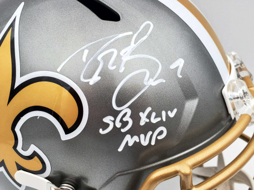 Drew Brees Autographed New Orleans Saints Flash Silver Full Size Replica Speed Helmet "SB XLIV MVP" Beckett BAS QR Stock #197105