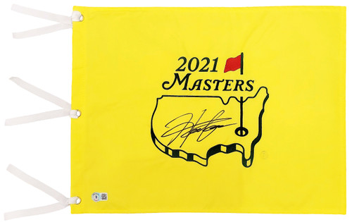 Hideki Matsuyama Autographed Yellow 2021 Masters Pin Flag Beckett BAS QR Stock #197174