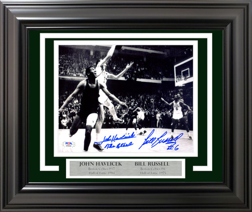 Boston Celtics Bill Russell Autographed Framed Green Jersey JSA Stock  #206951