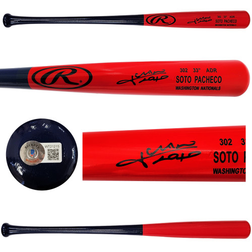 Juan Soto Autographed Red & Blue Rawlings Bat Washington Nationals Beckett BAS QR Stock #201916