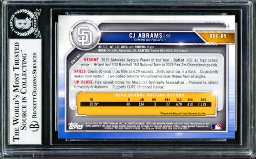 C.J. (CJ) Abrams Signed Padres 2019 1st Bowman Chrome Baseball Rookie Card  #BDC-85 (PSA/DNA Encapsulated) – Schwartz Sports Memorabilia