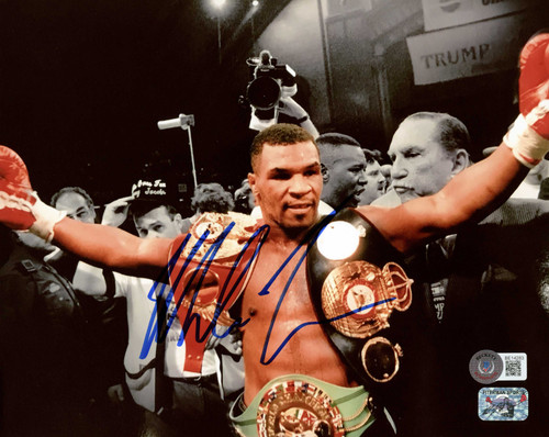 Mike Tyson Autographed 8x10 Photo With Belts Beckett BAS
