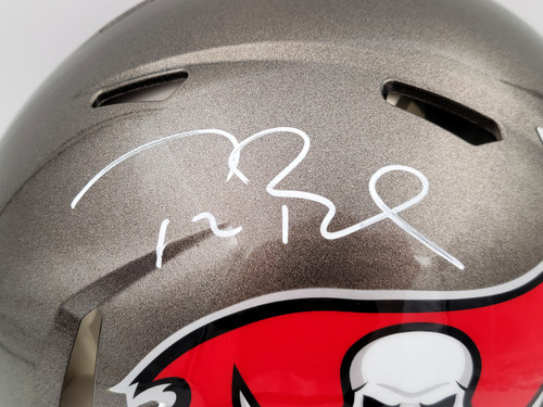 Tom Brady Autographed Tampa Bay Buccaneers Gray Full Size Authentic Speed Helmet Fanatics Holo