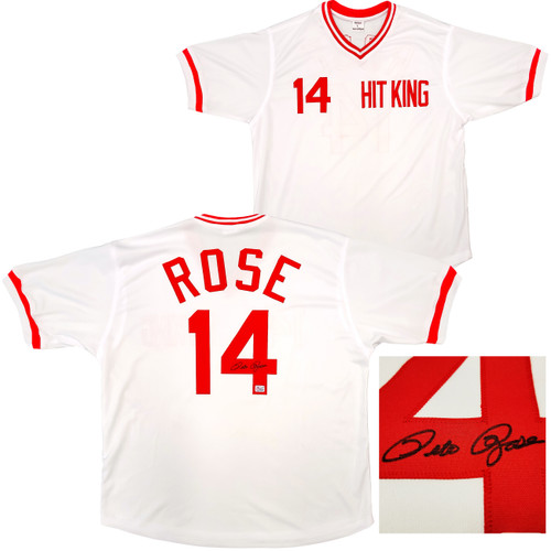 Pete Rose 14 AUTOGRAPHED Cincinnati Reds Custom statjersey 