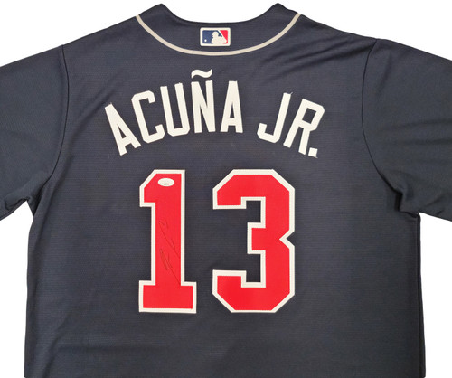 Braves Ronald Acuna Jr. Autographed Majestic Cool Base White  Jersey Size L M.L.B. Debut 4-25-18 Beckett BAS : Sports & Outdoors