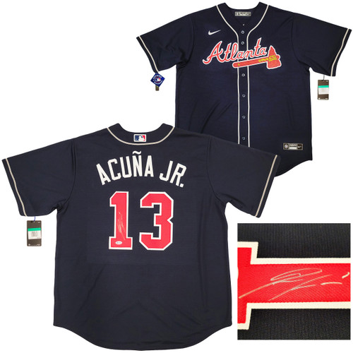 Atlanta Braves Ronald Acuna Jr. Autographed Blue Nike Jersey Size L JSA  Stock #205683