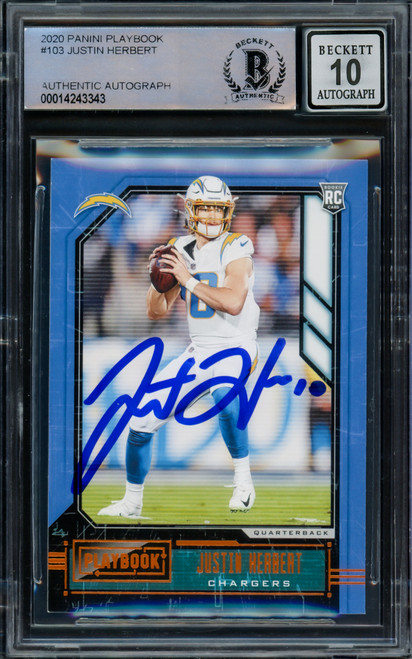 Lids Justin Herbert Los Angeles Chargers Autographed 2020 Panini Chronicles  Gridiron Kings Teal Variation #GK-3 PSA Authenticated 10 Rookie Card