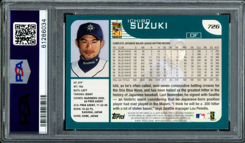 Ichiro Suzuki Autographed 2001 MLB Showdown National Promo Rookie Card #169  Seattle Mariners PSA 9 Auto Grade Gem Mint 10 PSA/DNA Stock #207392