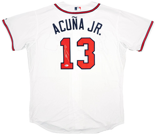 Ronald Acuna Jr Signed Framed Custom Red Pro-Style Baseball Jersey BAS Itp