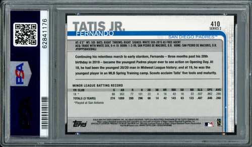 Fernando Tatis Jr. Autographed 2019 Topps Complete Set All Star Rookie Card  #410 San Diego Padres PSA 8 Auto Grade Gem Mint 10 PSA/DNA #62841194