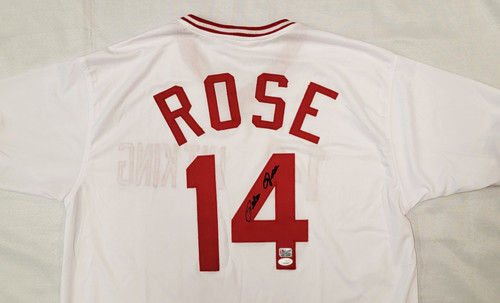  Pete Rose Autographed Pro Style Hit King White Baseball Jersey  (JSA) : Clothing, Shoes & Jewelry