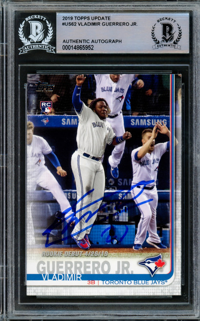 Schwartz Sports Memorabilia GUECAR111 Vladimir Guerrero Jr Signed Blue Jays 2019 Topps Series 2 Rookie Baseball Card No. - Vlad Holo & PSA Encapsulate