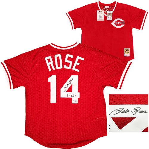 Cincinnati Reds Pete Rose Autographed Red Authentic Mitchell & Ness  Cooperstown Authentic Collection Jersey Size XL Hit King Beckett BAS  Witness Stock #210825