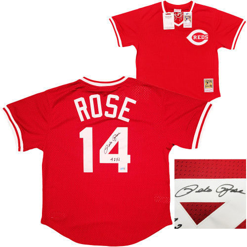 Pete Rose Autographed and Framed White Reds Pro Stlye Jersey