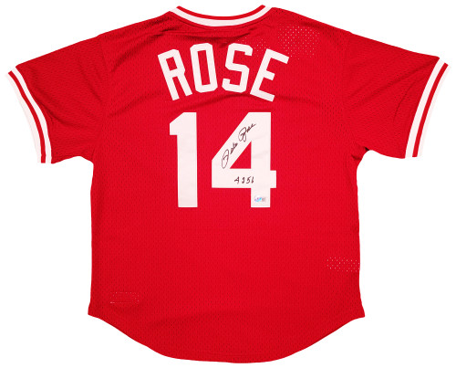 Pete Rose Hit King 4256 Signed Cincinnati Reds Mitchell & Ness