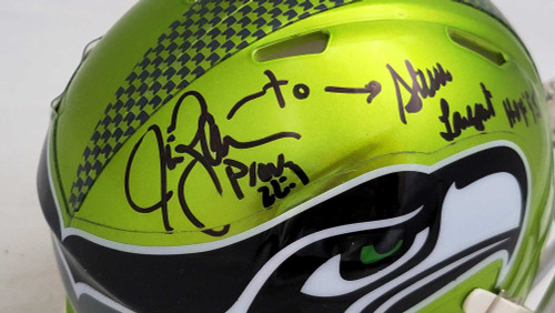 Steve Largent & Jim Zorn Autographed Seattle Seahawks Flash Green Speed Mini Helmet MCS Holo Stock #211062
