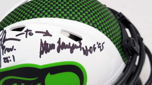 Steve Largent & Jim Zorn Autographed Seattle Seahawks Lunar Eclipse White Speed Mini Helmet MCS Holo Stock #211065