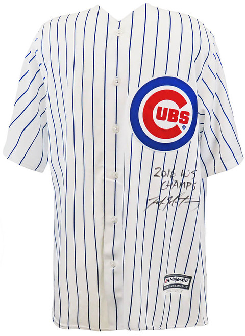 2016 Chicago Cubs Team // Signed Chicago Cubs Joe Maddon 2016 WS Patch  White Pinstripe Majestic Jersey // 17 Signatures - Game Changers - Touch of  Modern