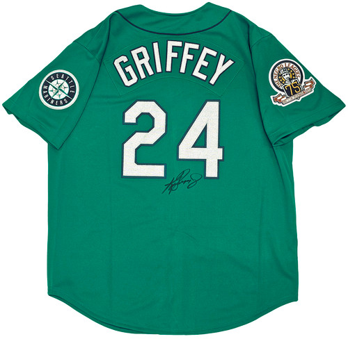 Seattle Mariners Ken Griffey Jr. Autographed Teal Authentic Mitchell & Ness  1995 Authentic Cooperstown Collection Jersey Size L Negro League Patch  Beckett BAS Witness Stock #212469