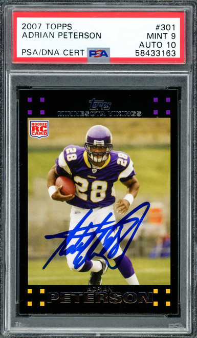 Adrian Peterson Autographed 2007 Topps Rookie Card #301 Minnesota Vikings PSA 9 Auto Grade Gem Mint 10 PSA/DNA #58433163
