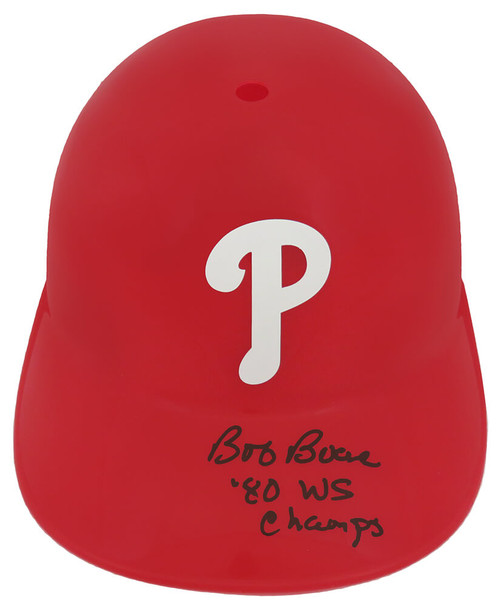 Bob Boone Signed Philadelphia Phillies White Pinstripe Majestic Replica Baseball Jersey w/80 WS Champs