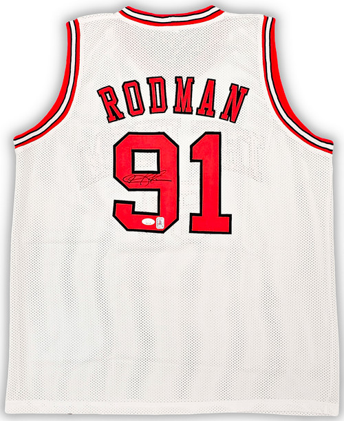 Chicago Bulls Dennis Rodman Autographed Framed Red Jersey Beckett BAS Stock  #209443