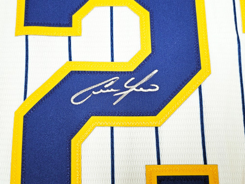 Milwaukee Brewers Christian Yelich Autographed White Pinstripe Majestic  Jersey Size M JSA Stock #215530