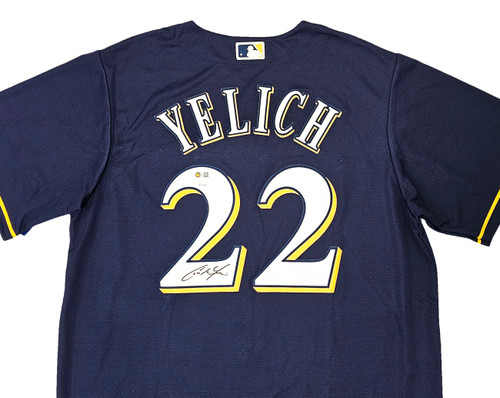 Milwaukee Brewers Christian Yelich Autographed White Pinstripe Majestic  Jersey Size XL JSA Stock #215528