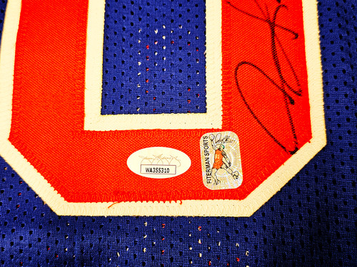 Detroit Pistons Dennis Rodman Autographed Blue Jersey JSA Stock #215741