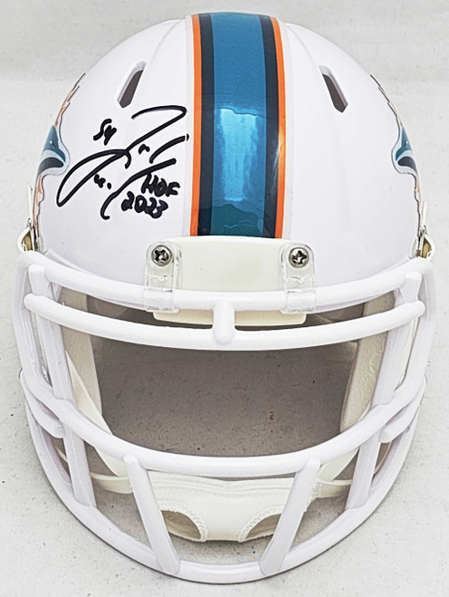 Zac Thomas Autographed Miami Dolphins White Speed Mini Helmet "HOF 2023" Beckett BAS Witness Stock #215335