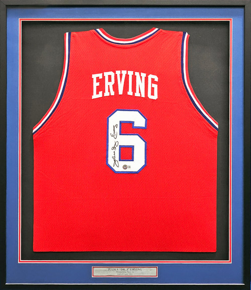 New Jersey Nets Julius Dr. J Erving Autographed Framed Blue