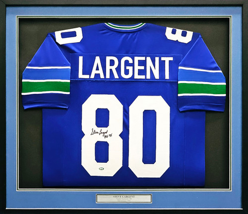 Seattle Seahawks Steve Largent Autographed Framed Blue Jersey "HOF 95" MCS Holo #74605