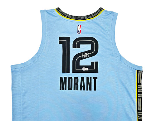 Memphis Grizzlies Ja Morant Autographed Blue Retro Brand Jersey Size XL  Beckett BAS QR Stock #210857